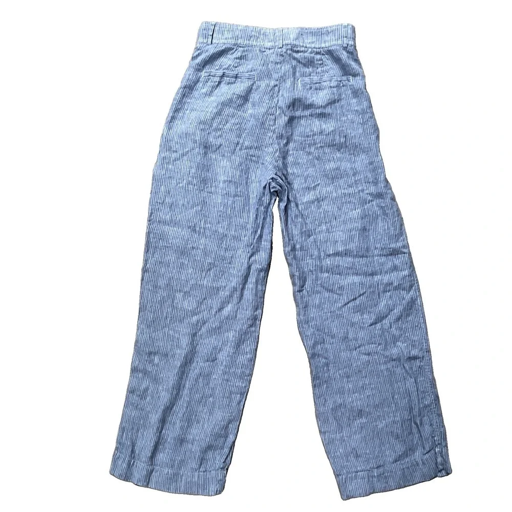 Everlane Women's Linen Pants Size 6 Blue White Stripe High Rise Pleated Wide Leg